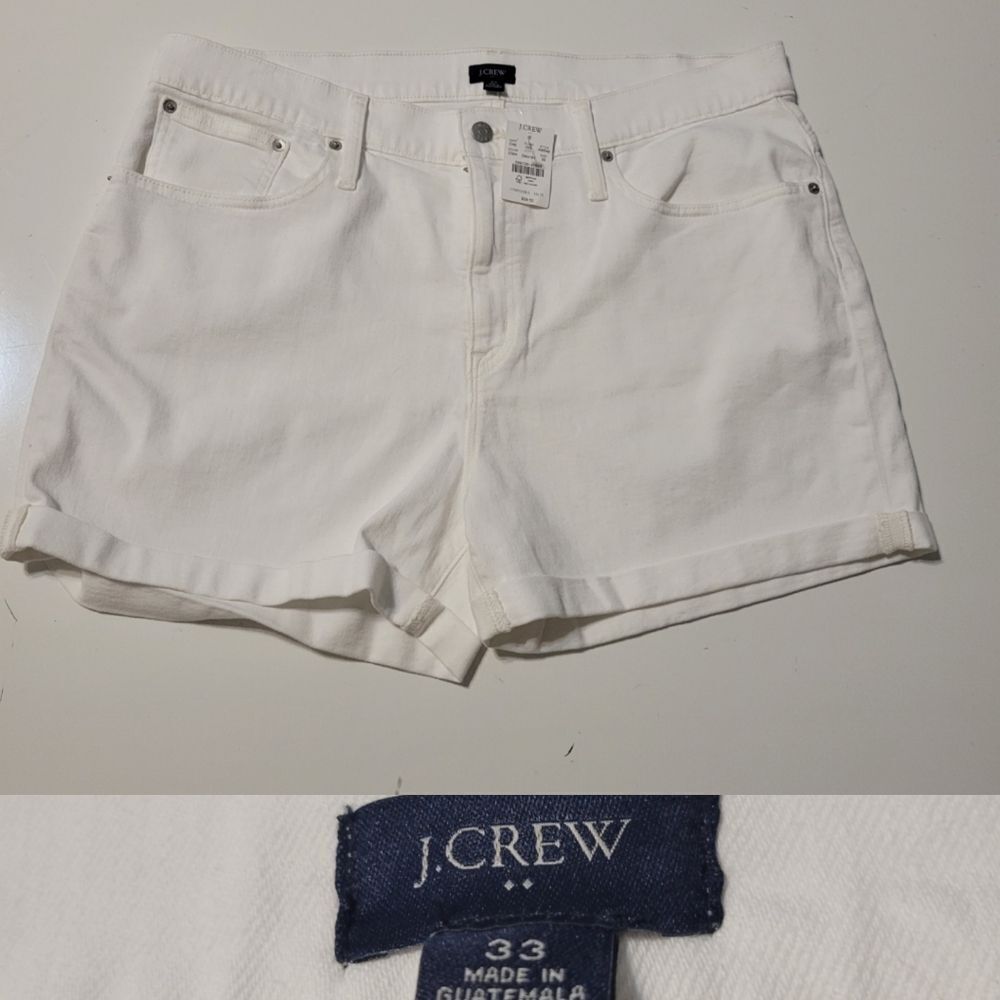 $60 NEW JCREW 33 NEUTRAL WHITE DENIM STRETCH COTTON CLASSIC POCKET SHORTS NWT